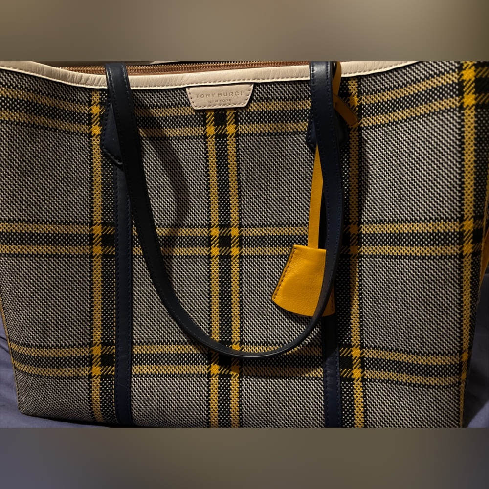Tory Burch yellow/blue plaid shoulder bag
